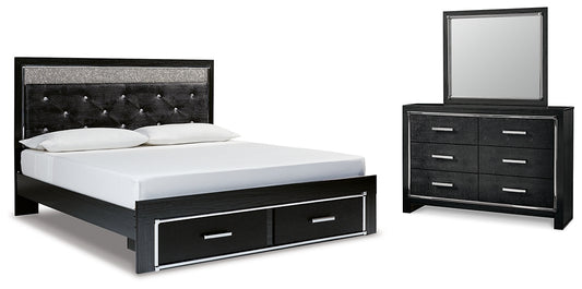 Kaydell King Upholstered Panel Storage Platform Bed with Mirrored Dresser Signature Design by Ashley®