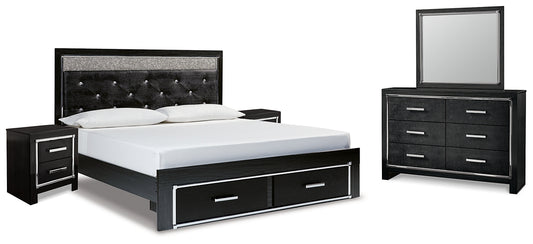 Kaydell King Upholstered Panel Storage Bed with Mirrored Dresser and 2 Nightstands Signature Design by Ashley®