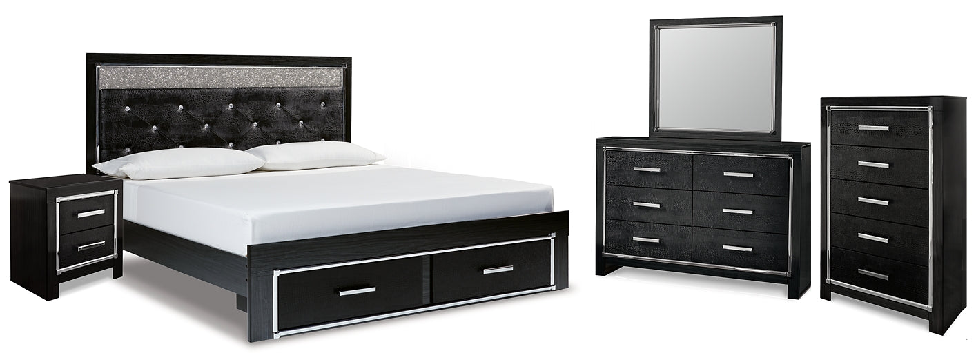 Kaydell King Upholstered Panel Storage Bed with Mirrored Dresser, Chest and Nightstand Signature Design by Ashley®