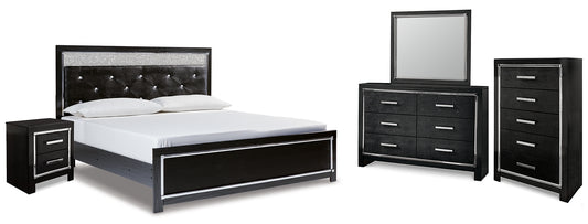 Kaydell King Upholstered Panel Platform Bed with Mirrored Dresser, Chest and Nightstand Signature Design by Ashley®