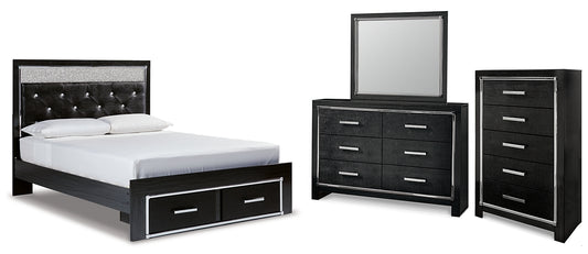 Kaydell Queen Upholstered Panel Storage Bed with Mirrored Dresser and Chest Signature Design by Ashley®