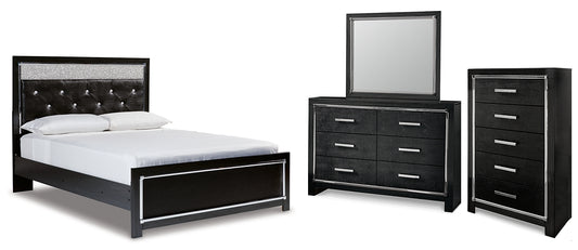 Kaydell Queen Upholstered Panel Bed with Mirrored Dresser and Chest Signature Design by Ashley®