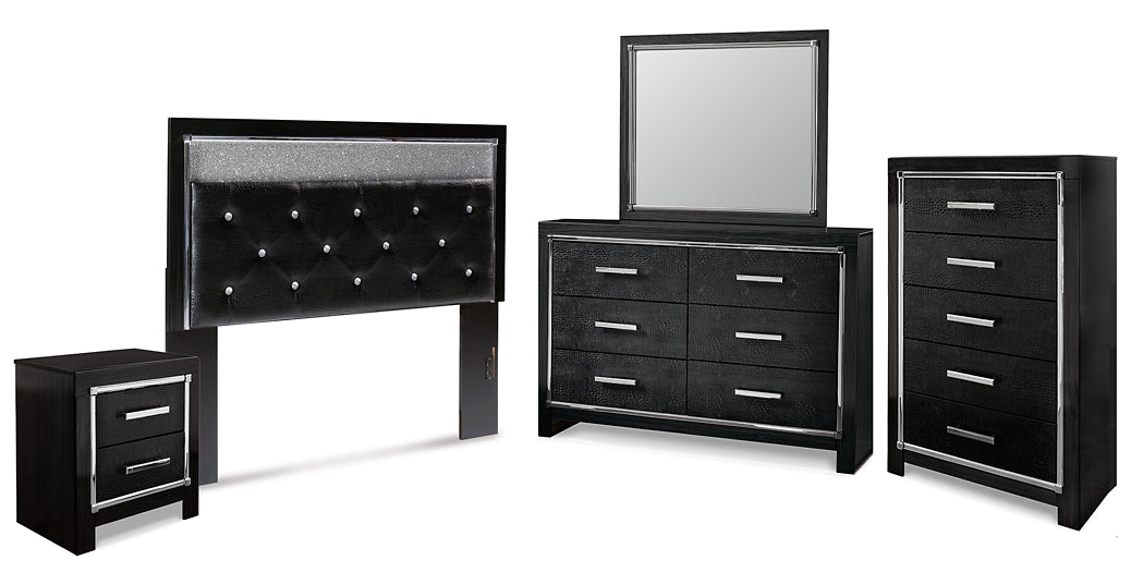 Kaydell Queen Upholstered Panel Headboard with Mirrored Dresser, Chest and Nightstand Signature Design by Ashley®