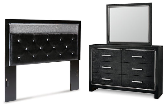 Kaydell Queen Upholstered Panel Headboard with Mirrored Dresser Signature Design by Ashley®