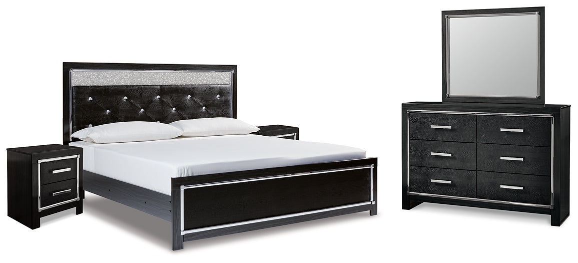 Kaydell King Upholstered Panel Bed with Mirrored Dresser and 2 Nightstands Signature Design by Ashley®