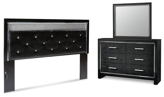 Kaydell King Upholstered Panel Headboard with Mirrored Dresser Signature Design by Ashley®