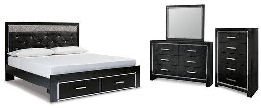 Kaydell King Upholstered Panel Storage Platform Bed with Mirrored Dresser and Chest Signature Design by Ashley®