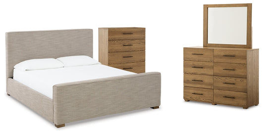 Dakmore King Upholstered Bed with Mirrored Dresser and Chest Signature Design by Ashley®