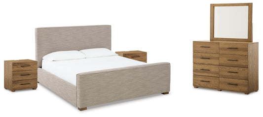 Dakmore King Upholstered Bed with Mirrored Dresser and 2 Nightstands Signature Design by Ashley®