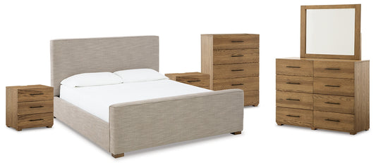 Dakmore King Upholstered Bed with Mirrored Dresser, Chest and 2 Nightstands Signature Design by Ashley®