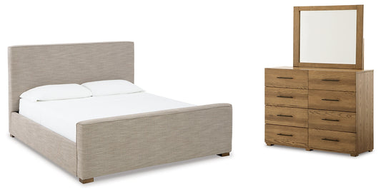 Dakmore King Upholstered Bed with Mirrored Dresser Signature Design by Ashley®