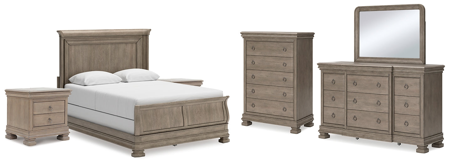 Lexorne Queen Sleigh Bed with Mirrored Dresser, Chest and 2 Nightstands Signature Design by Ashley®