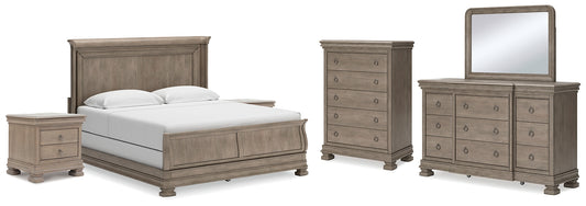 Lexorne King Sleigh Bed with Mirrored Dresser, Chest and 2 Nightstands Signature Design by Ashley®