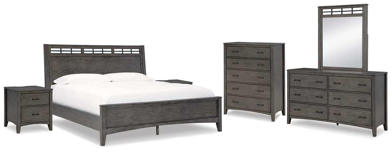 Montillan California King Panel Bed with Mirrored Dresser, Chest and 2 Nightstands Signature Design by Ashley®