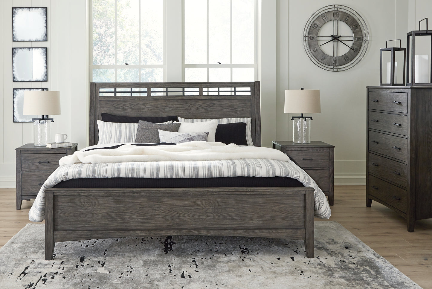 Montillan California King Panel Bed with Mirrored Dresser, Chest and 2 Nightstands Signature Design by Ashley®