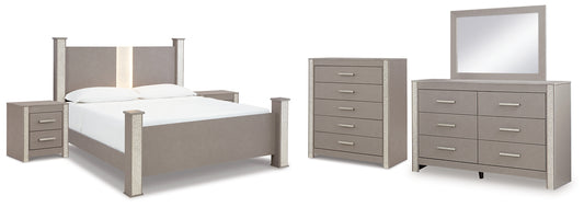 Surancha King Poster Bed with Mirrored Dresser, Chest and 2 Nightstands Signature Design by Ashley®