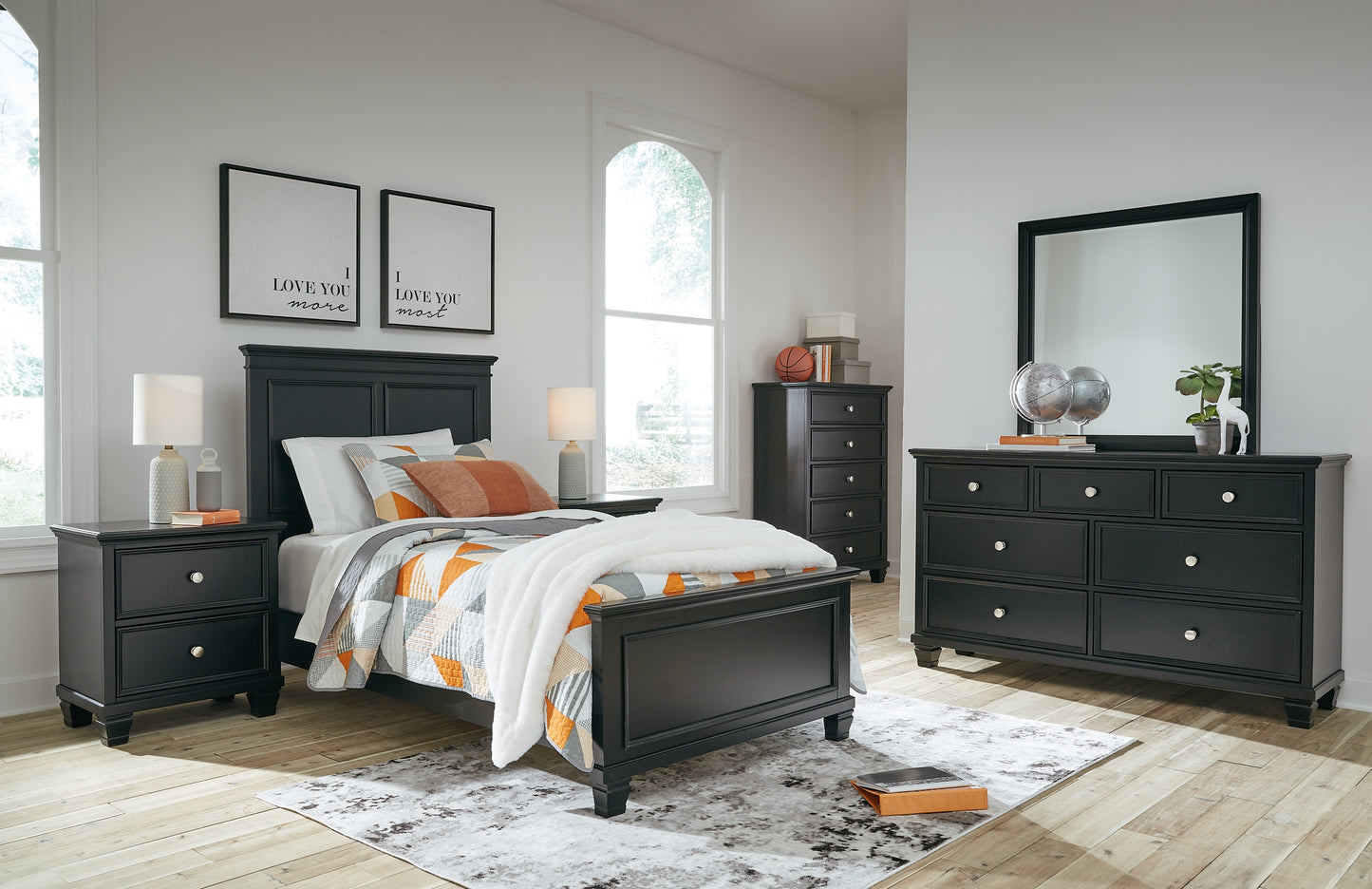 Lanolee Twin Panel Bed with Mirrored Dresser, Chest and Nightstand Signature Design by Ashley®