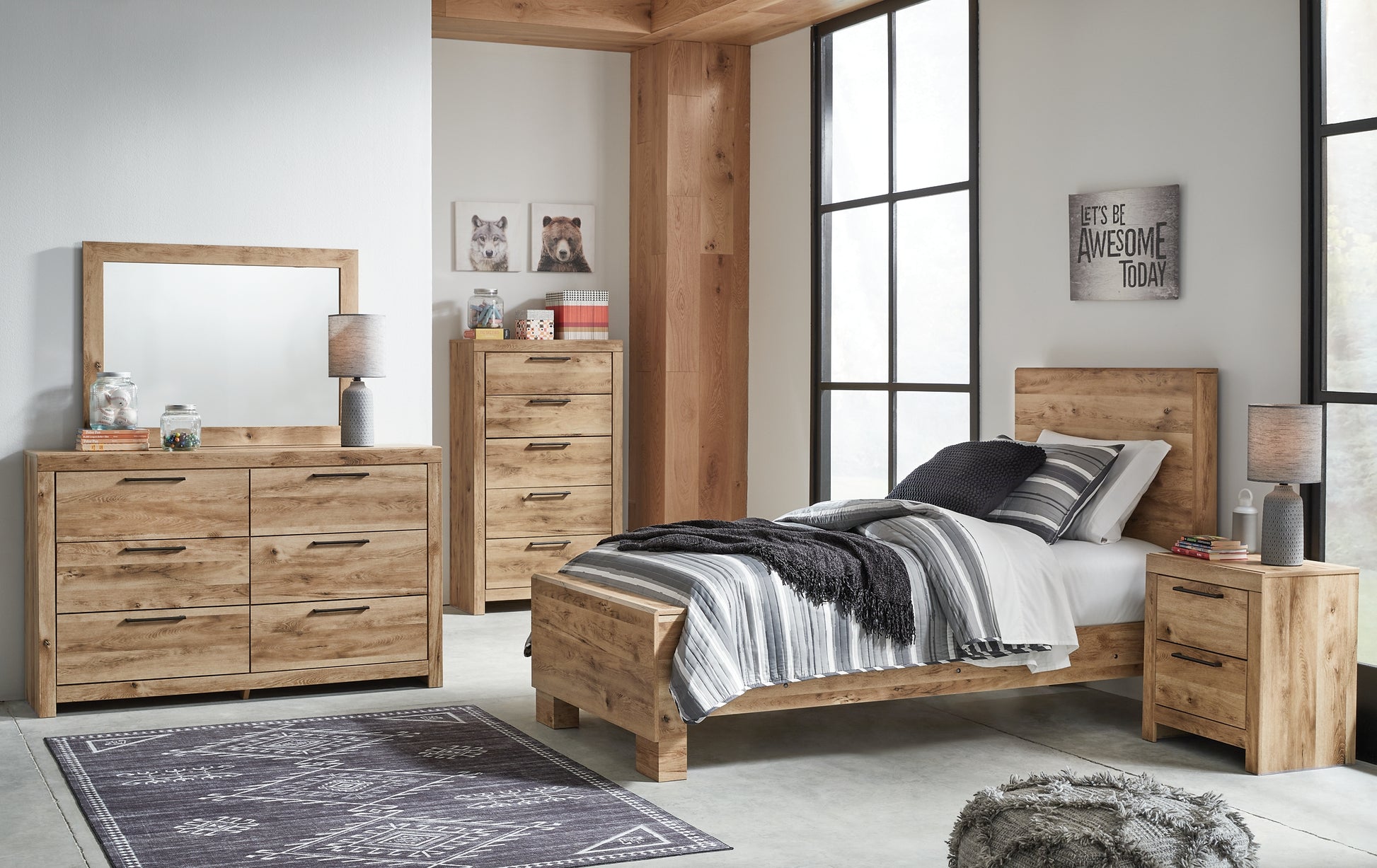 Hyanna Twin Panel Bed with Mirrored Dresser, Chest and 2 Nightstands Signature Design by Ashley®