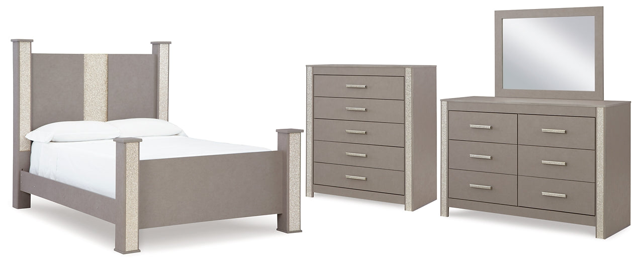 Surancha Queen Poster Bed with Mirrored Dresser and Chest Signature Design by Ashley®