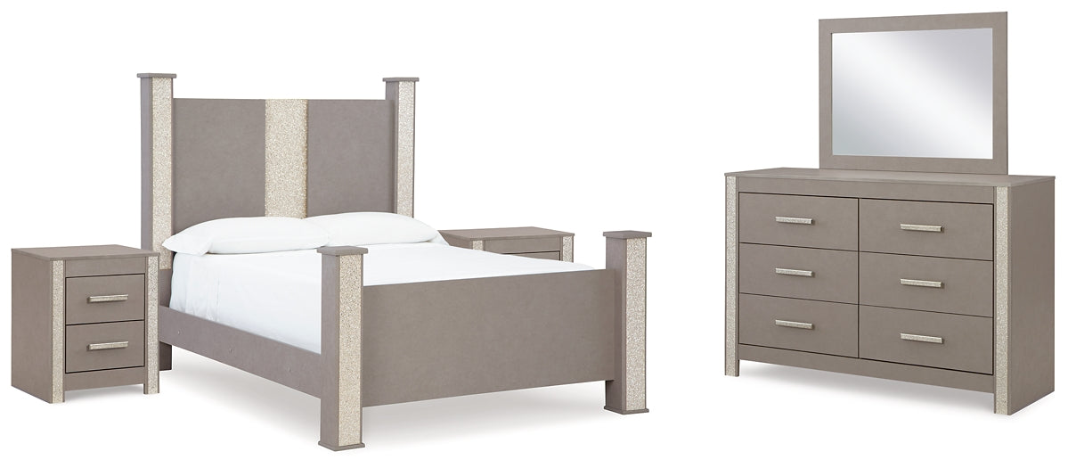 Surancha Queen Poster Bed with Mirrored Dresser and 2 Nightstands Signature Design by Ashley®