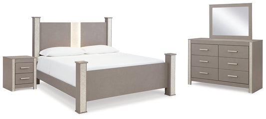 Surancha King Poster Bed with Mirrored Dresser, Chest and Nightstand Signature Design by Ashley®