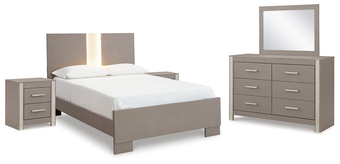 Surancha Queen Panel Bed with Mirrored Dresser and 2 Nightstands Signature Design by Ashley®