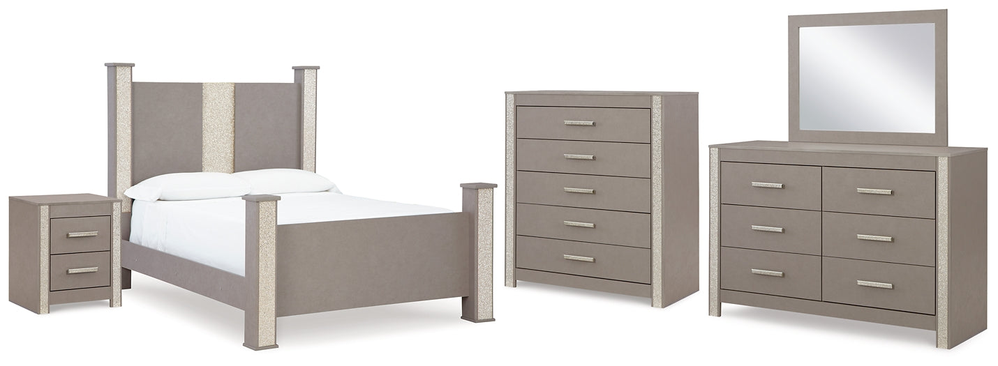 Surancha Queen Poster Bed with Mirrored Dresser, Chest and Nightstand Signature Design by Ashley®