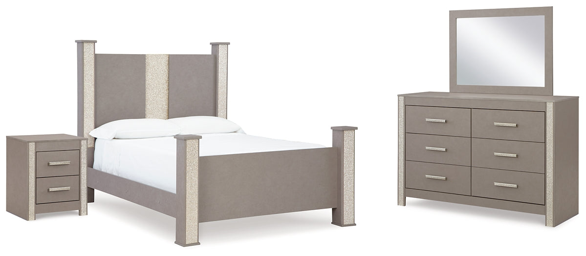 Surancha Queen Poster Bed with Mirrored Dresser and Nightstand Signature Design by Ashley®