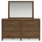 Cabalynn Queen Upholstered Bed with Mirrored Dresser and Nightstand