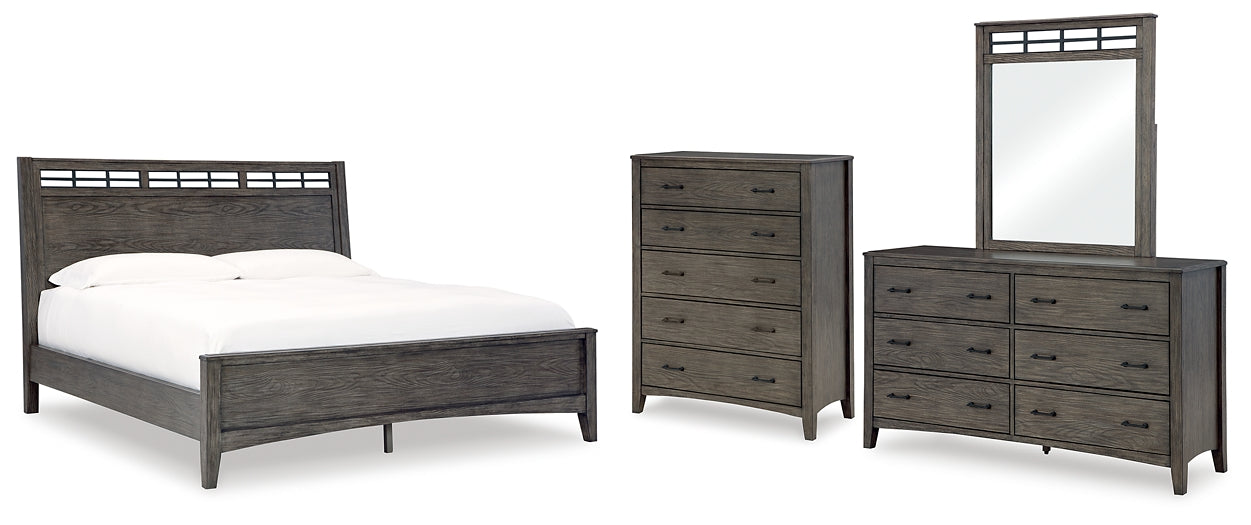 Montillan King Panel Bed with Mirrored Dresser and Chest Signature Design by Ashley®