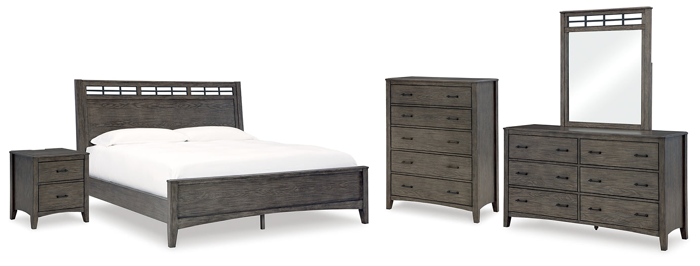 Montillan King Panel Bed with Mirrored Dresser, Chest and Nightstand Signature Design by Ashley®