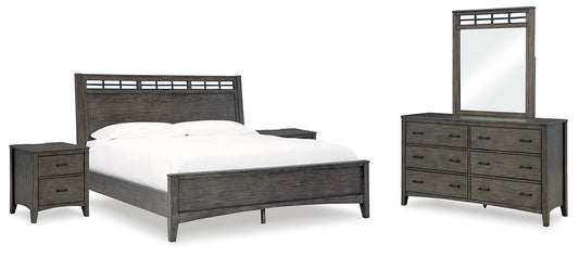 Montillan California King Panel Bed with Mirrored Dresser and 2 Nightstands Signature Design by Ashley®