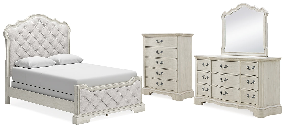 Arlendyne Queen Upholstered Bed with Mirrored Dresser and Chest Signature Design by Ashley®