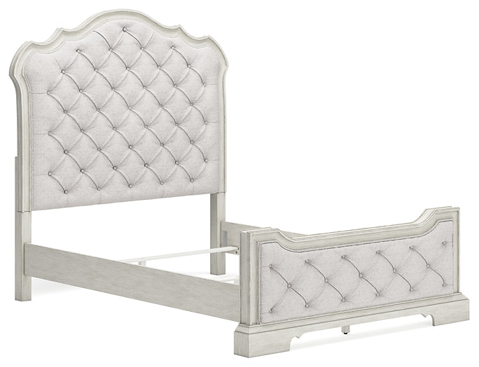 Arlendyne Queen Upholstered Bed with Mirrored Dresser and Chest Signature Design by Ashley®