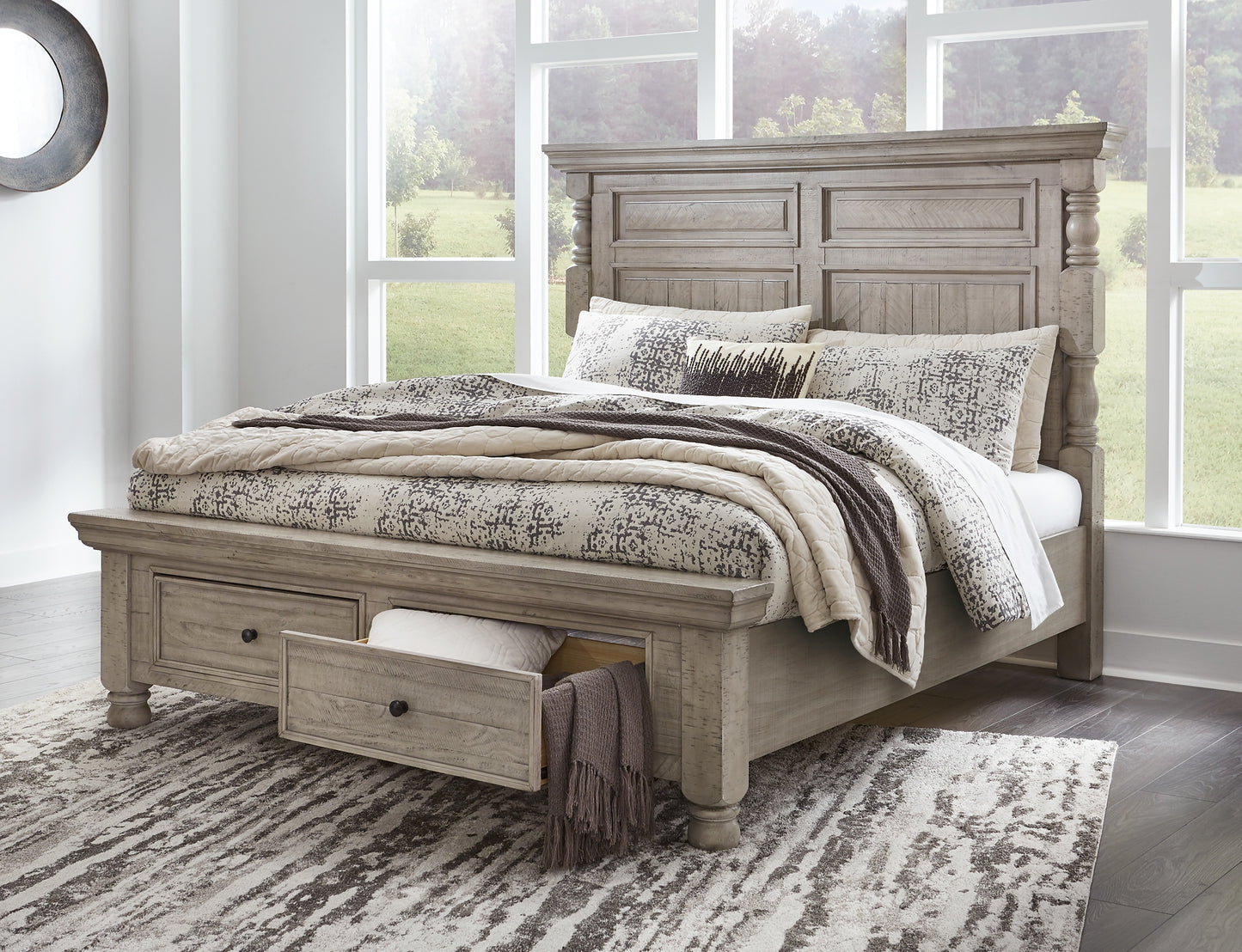 Harrastone Queen Panel Bed with Mirrored Dresser and Chest Millennium® by Ashley