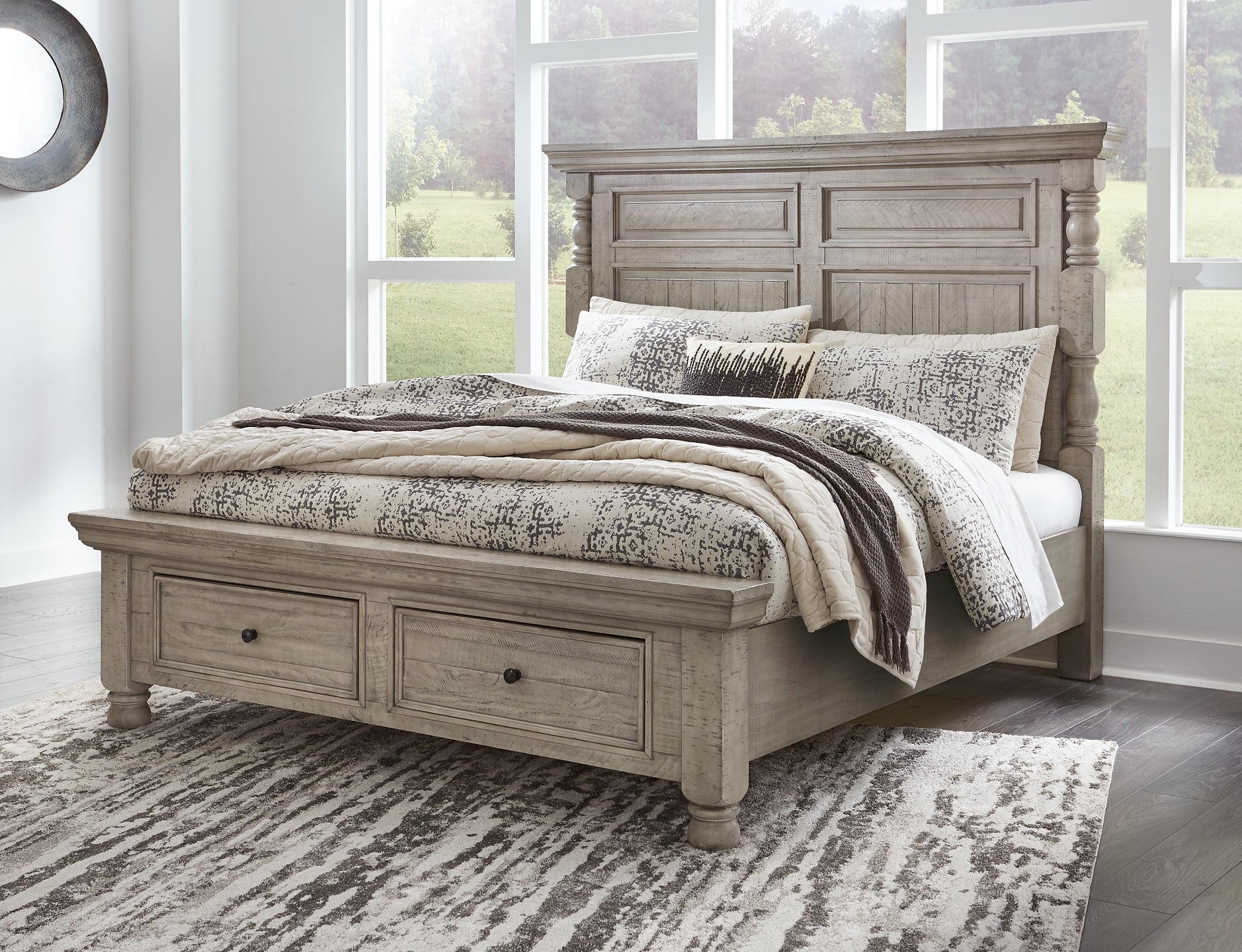 Harrastone Queen Panel Bed with Mirrored Dresser and Chest Millennium® by Ashley